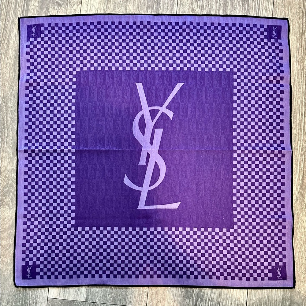 YSL scarf with hidden background logos. New without tags. Comes with a free gift
